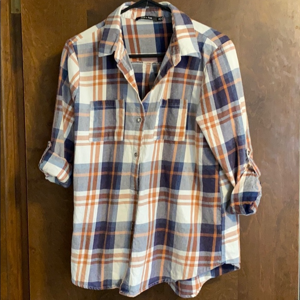 Navy white tan flannel